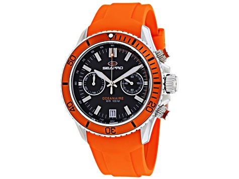 Seapro Men's Thrash Black Dial, Orange Bezel, Orange Silicone Watch