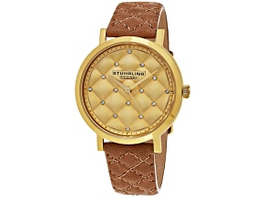 Stuhrling Women's Audrey Yellow Dial, Brown Leather Strap Watch