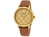 Stuhrling Women's Audrey Yellow Dial, Brown Leather Strap Watch