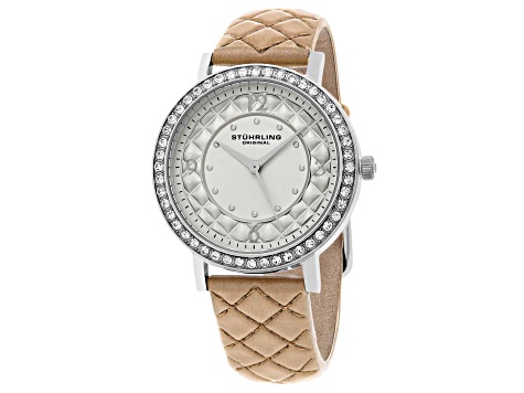 Stuhrling Women's Audrey White Dial, Beige Leather Strap Watch