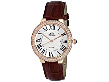 Picture of Oniss Women's Glam Collection Rose Bezel, Brown Leather Strap Watch