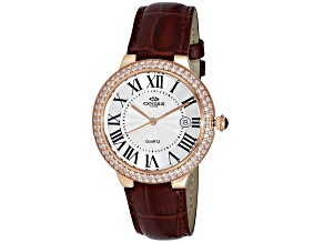 Oniss Women's Glam Collection Rose Bezel, Brown Leather Strap Watch