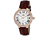 Oniss Women's Glam Collection Rose Bezel, Brown Leather Strap Watch
