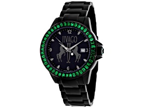 Jivago Women's Folie Green Crystal Bezel Black Stainless Steel Watch