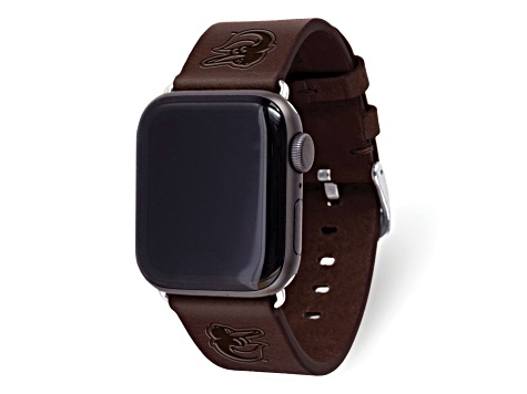 Gametime MLB Baltimore Orioles Brown Leather Apple Watch Band (38/40mm S/M). Watch not included.