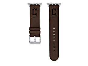 Gametime MLB Cleveland Guardians Brown Leather Apple Watch Band (38/40mm S/M). Watch not included.