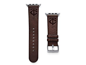 Gametime MLB Minnesota Twins Brown Leather Apple Watch Band (38/40mm S/M). Watch not included.