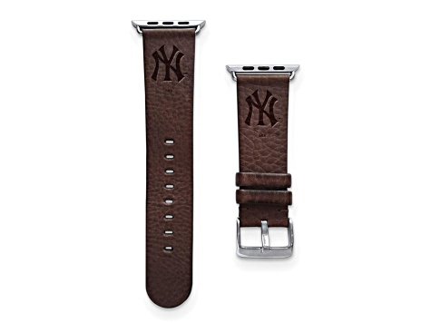 Gametime MLB New York Yankees Brown Leather Apple Watch Band (38/40mm S/M). Watch not included.