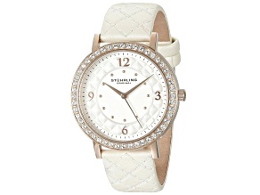 Stuhrling Women's Classic White Dial White Leather Strap Watch