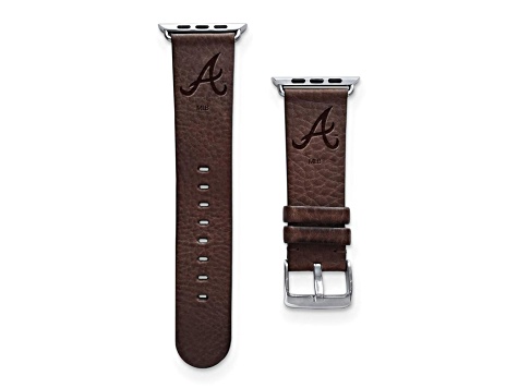 Gametime MLB Atlanta Braves Brown Leather Apple Watch Band (42/44mm M/L). Watch not included.