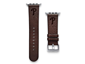 Gametime MLB Philadelphia Phillies Brown Leather Apple Watch Band (42/44mm M/L). Watch not included.