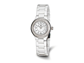Ladies Charles Hubert White Ceramic Crystal Bezel Watch