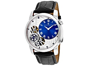 Christian Van Sant Men's Sprocket Auto-Quartz Navy Blue Dial, Black Leather Strap Watch