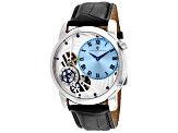 Christian Van Sant Men's Sprocket Auto-Quartz Light Blue Dial, Black Leather Strap Watch