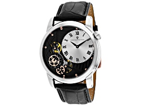Christian Van Sant Men's Sprocket Auto-Quartz White Dial, Black Leather Strap Watch