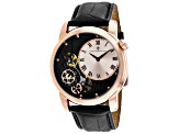 Christian Van Sant Men's Sprocket Auto-Quartz Rose Dial, Black Leather Strap Watch