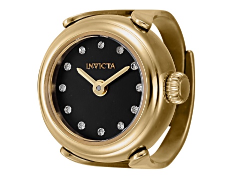 Invicta Women's Angel Mini 17.5mm Quartz Yellow Stainless Steel Black Dial Ring Watch