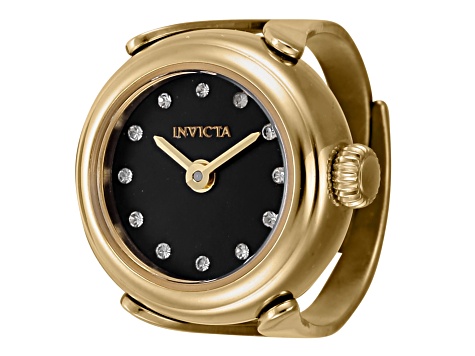 Invicta Women s Angel Mini 17.5mm Quartz Yellow Stainless Steel Black Dial Ring Watch 12CBBC JTV