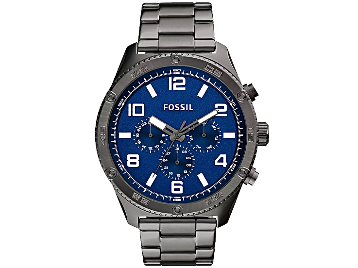 Fossil Brox 50mm Gray Stainless Steel Bracelet Blue Dial