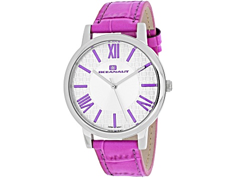 Oceanaut Women's Moon White Dial, Purple Leather Strap Watch