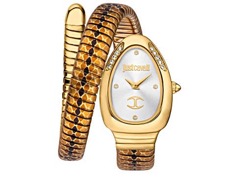 Just Cavalli Women's Snake White Dial, Yellow Bezel, Multicolor Stainless Steel Watch