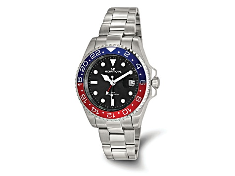 Mountroyal Stainless Steel Black Dial Red and Blue Bezel Watch