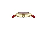 V Versus Crystal Watch 34mm Yellow Case Red Enamel Dial Leather Strap
