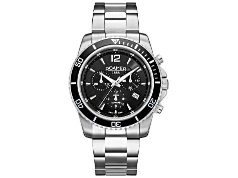 Roamer Men's Nautic Chrono 100 43mm Quartz Black Dial Stainless Steel Watch