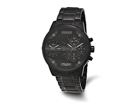 Charles Hubert Black IP-plated Stainless Chronograph Dual Time Watch