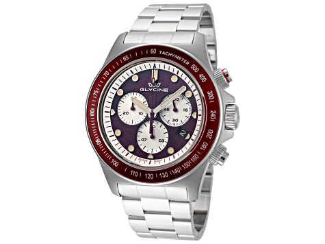 Glycine Men's Combat Chronograph 43mm Quartz Black Dial Burgundy Bezel Stainless Steel Watch