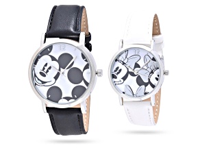 Disney Mickey and Minnie Black and White Vegan Leather Bands His and Hers Watches Set of 2
