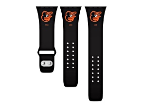 Gametime MLB Baltimore Orioles Black Silicone Apple Watch Band (42/44mm M/L). Watch not included.