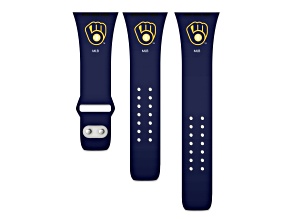 Gametime MLB Milwaukee Brewers Navy Silicone Apple Watch Band (42/44mm M/L). Watch not included.