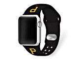 Gametime MLB Pittsburgh Pirates Black Silicone Apple Watch Band (42/44mm M/L). Watch not included.