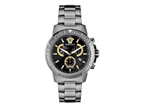 New Chrono Watch 45mm Gunmetal Case Black Sunray Dial Gunmetal Stainless Steel Bracelet