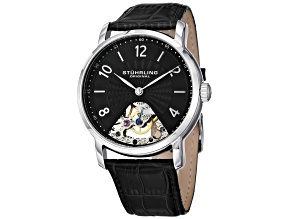 Stuhrling Men's Legacy Mechanical Hand-Wind Black Leather Strap Watch