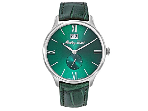 Mathey Tissot Men's Edmond Green Dial Green Leather Strap Watch