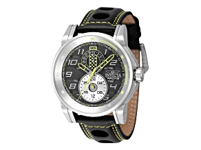 Invicta Invicta Racing 46mm Quartz Black Leather Strap Watch, Light Green Dial