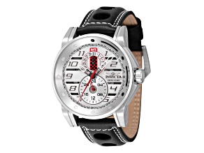 Invicta Invicta Racing 46mm Quartz Black Leather Strap Watch, White Dial