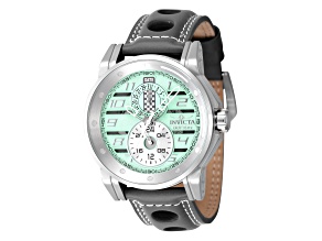 Invicta Invicta Racing 46mm Quartz Gray Leather Strap Watch, Turquoise Color Dial