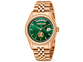 Roberto Cavalli Men's Classic Green Dial, Rose Stainless Steel Bracelet Watch