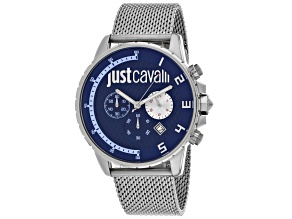 Just Cavalli Men's Sport Blue Dial Stainless Steel Mesh Band Watch