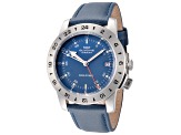 Glycine Men's Airman Worldtimer GMT 40mm Quartz Blue Leather Strap Watch