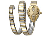 Just Cavalli Women's Glam Chic Snake White Dial, Two-tone Yellow Stainless Steel Watch