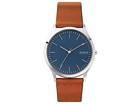Skagen Men's Jorn Blue Dial Brown Leather Strap Watch