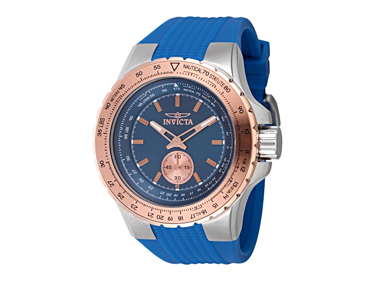 Invicta Aviator 50mm Blue Dial Silicone Band Quartz Watch