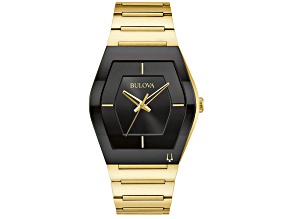 Bulova Women's Gemini Black Dial, Yellow Stainless Steel Watch