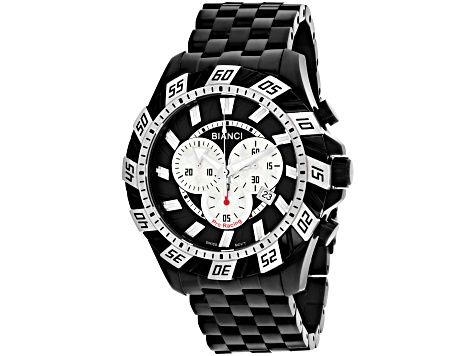 Roberto Bianci Men's Valencio Black Dial White Bezel Black Stainless Steel Watch