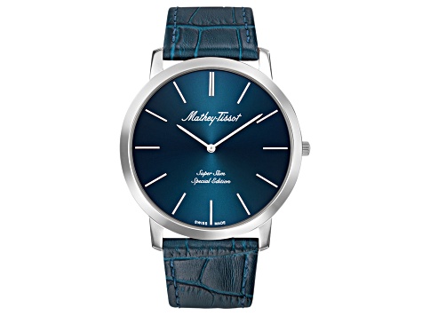 Mathey Tissot Men's Cyrus Blue Leather Strap Watch