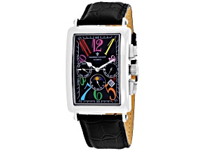 Christian Van Sant Men's Prodigy Black Dial, Multi-color Accents, White Bezel, Black Leather Watch